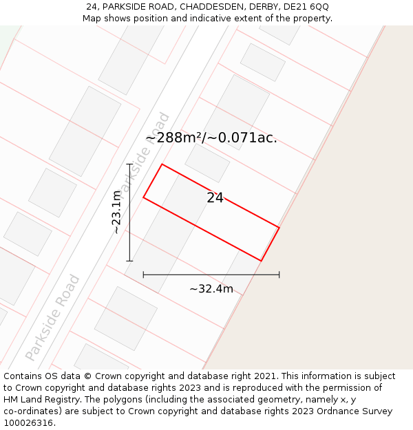24, PARKSIDE ROAD, CHADDESDEN, DERBY, DE21 6QQ: Plot and title map