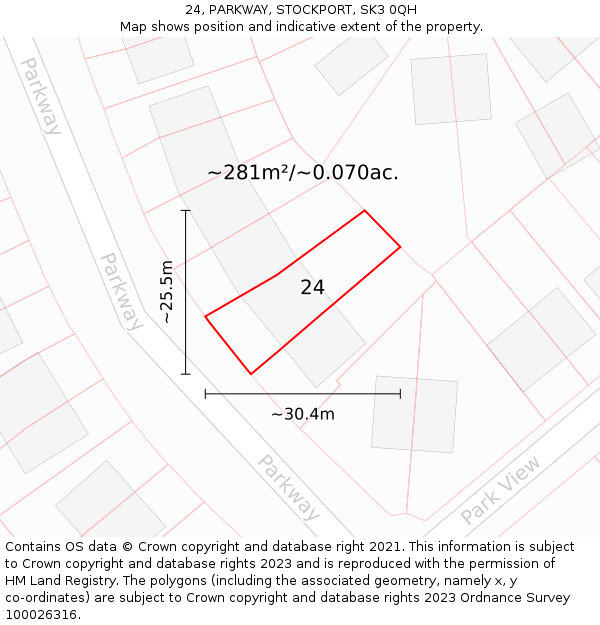 24, PARKWAY, STOCKPORT, SK3 0QH: Plot and title map