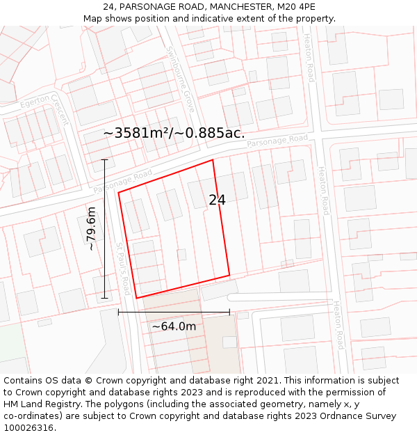 24, PARSONAGE ROAD, MANCHESTER, M20 4PE: Plot and title map
