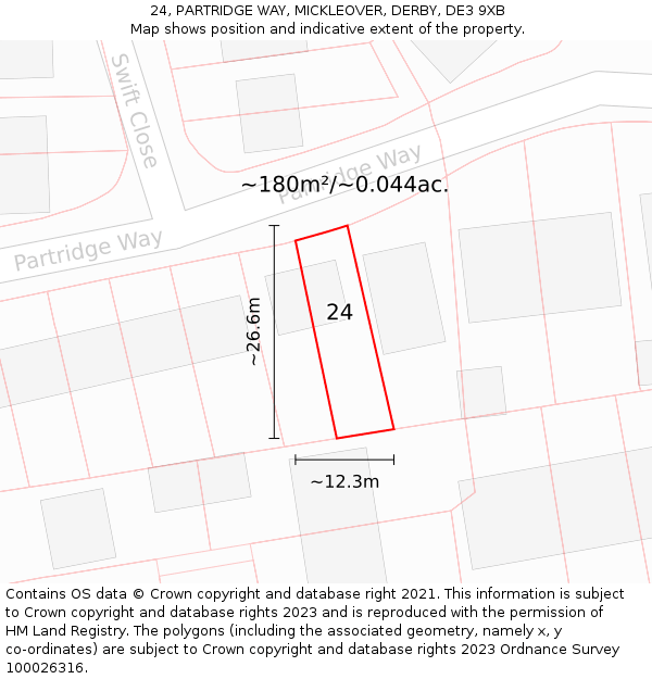 24, PARTRIDGE WAY, MICKLEOVER, DERBY, DE3 9XB: Plot and title map