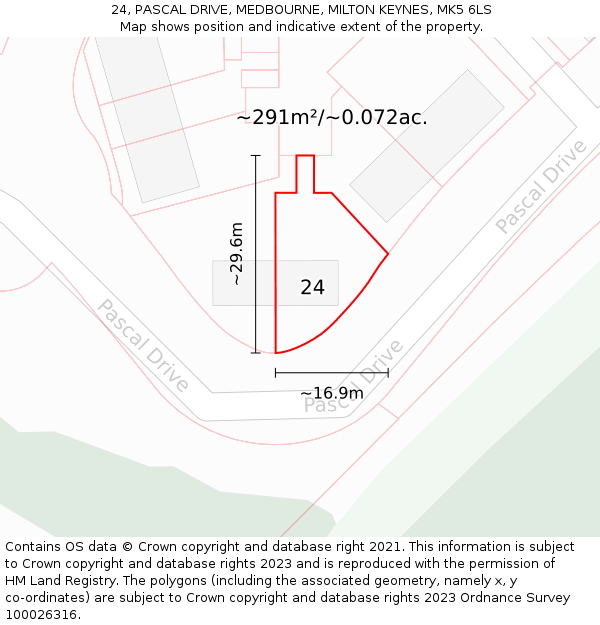 24, PASCAL DRIVE, MEDBOURNE, MILTON KEYNES, MK5 6LS: Plot and title map