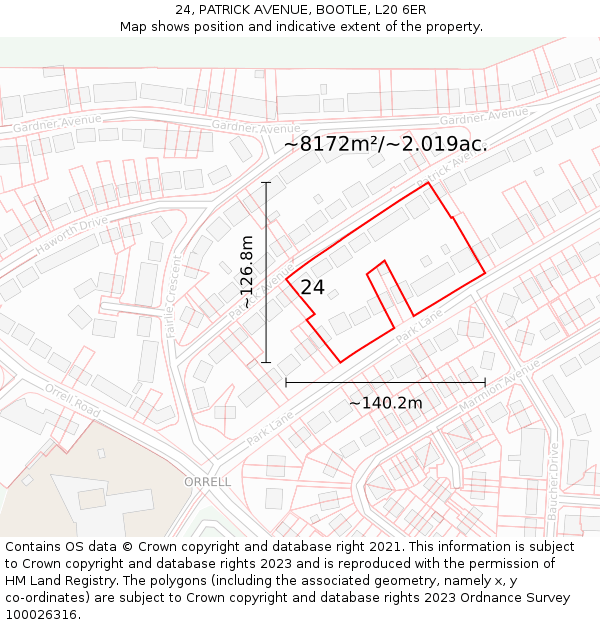 24, PATRICK AVENUE, BOOTLE, L20 6ER: Plot and title map