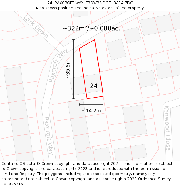 24, PAXCROFT WAY, TROWBRIDGE, BA14 7DG: Plot and title map