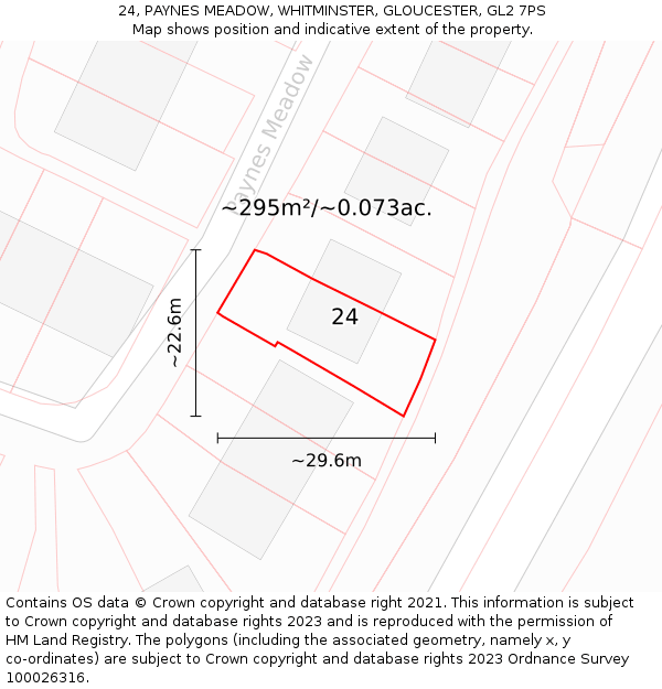 24, PAYNES MEADOW, WHITMINSTER, GLOUCESTER, GL2 7PS: Plot and title map