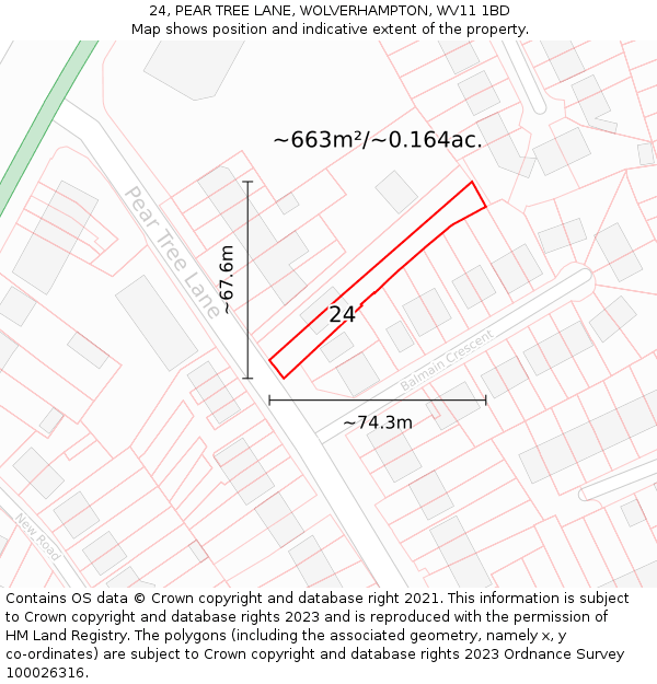 24, PEAR TREE LANE, WOLVERHAMPTON, WV11 1BD: Plot and title map