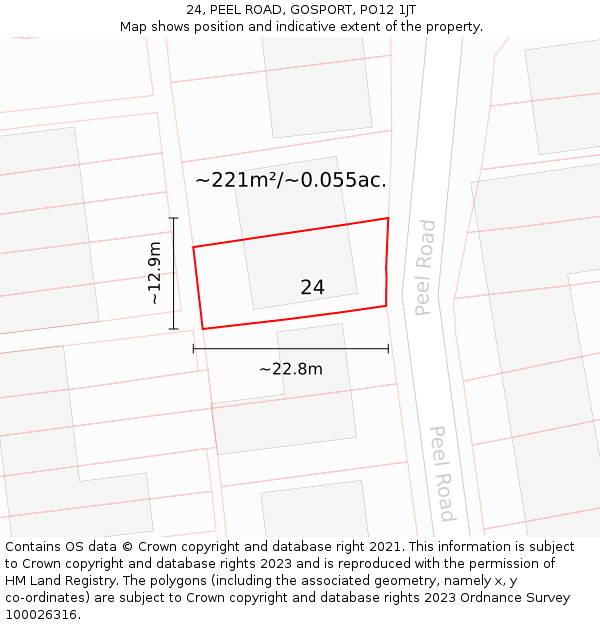 24, PEEL ROAD, GOSPORT, PO12 1JT: Plot and title map