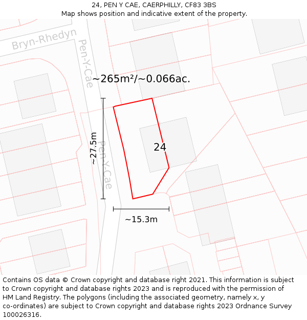 24, PEN Y CAE, CAERPHILLY, CF83 3BS: Plot and title map