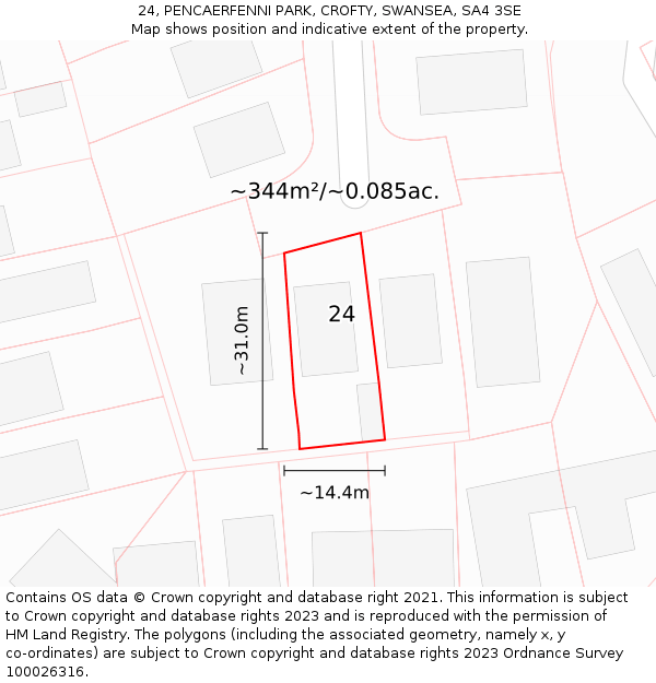 24, PENCAERFENNI PARK, CROFTY, SWANSEA, SA4 3SE: Plot and title map