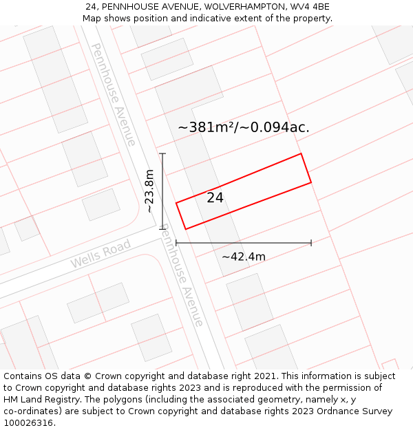 24, PENNHOUSE AVENUE, WOLVERHAMPTON, WV4 4BE: Plot and title map