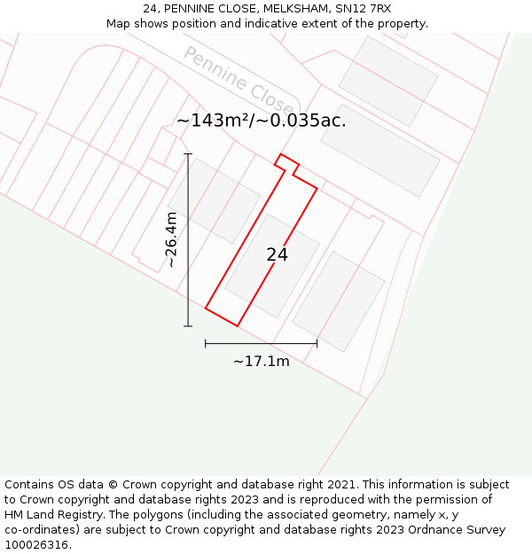 24, PENNINE CLOSE, MELKSHAM, SN12 7RX: Plot and title map