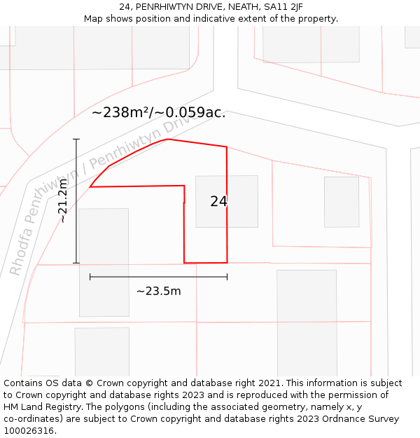 24, PENRHIWTYN DRIVE, NEATH, SA11 2JF: Plot and title map