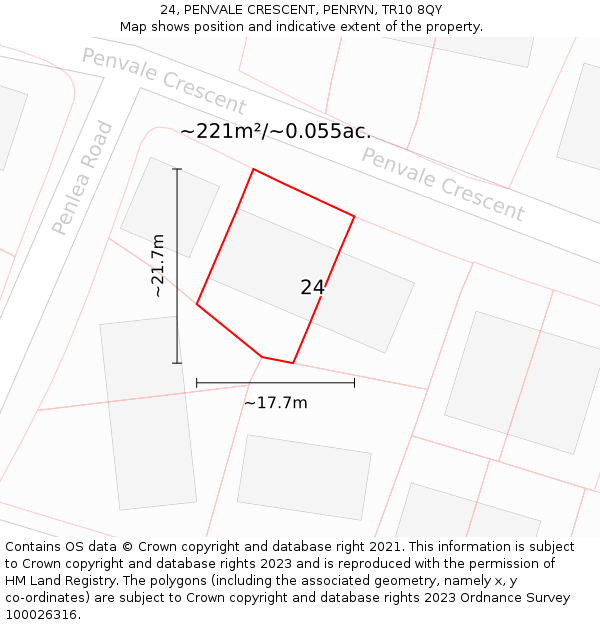 24, PENVALE CRESCENT, PENRYN, TR10 8QY: Plot and title map
