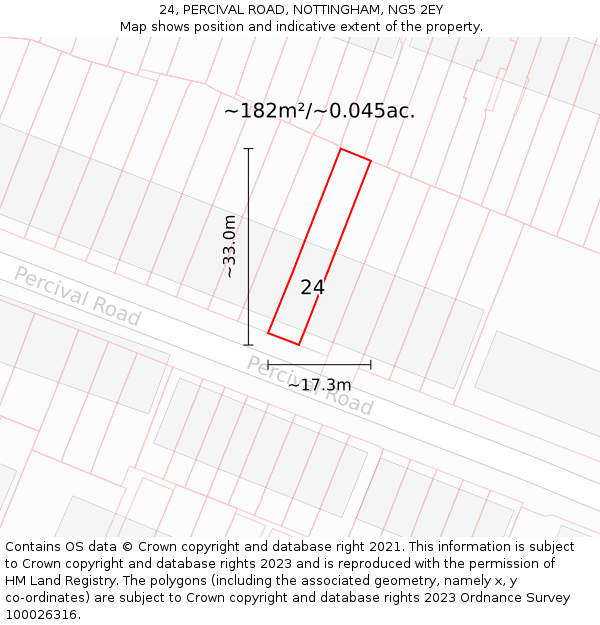 24, PERCIVAL ROAD, NOTTINGHAM, NG5 2EY: Plot and title map