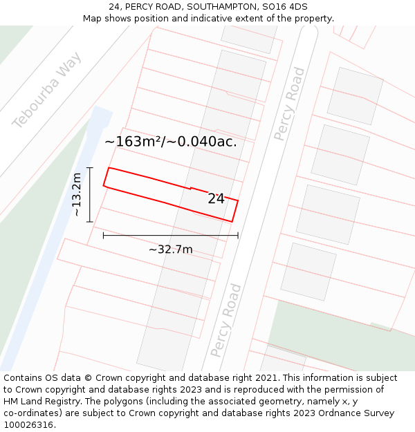 24, PERCY ROAD, SOUTHAMPTON, SO16 4DS: Plot and title map
