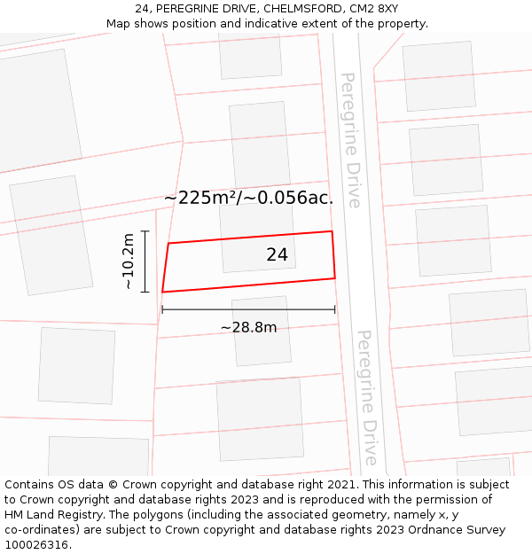 24, PEREGRINE DRIVE, CHELMSFORD, CM2 8XY: Plot and title map