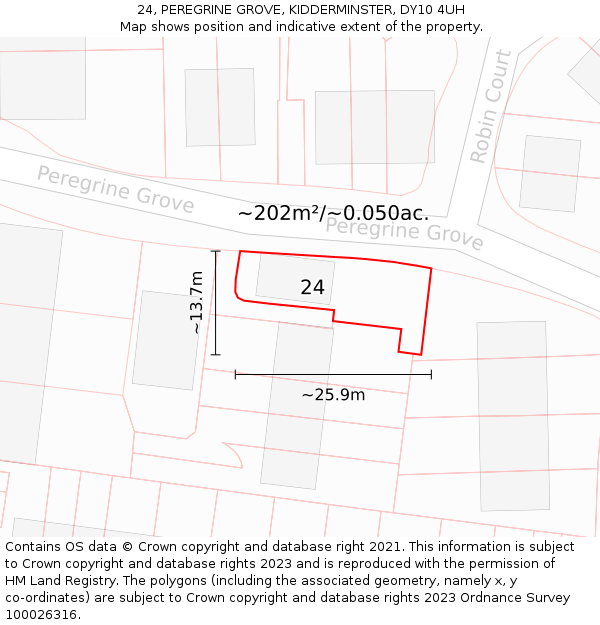 24, PEREGRINE GROVE, KIDDERMINSTER, DY10 4UH: Plot and title map