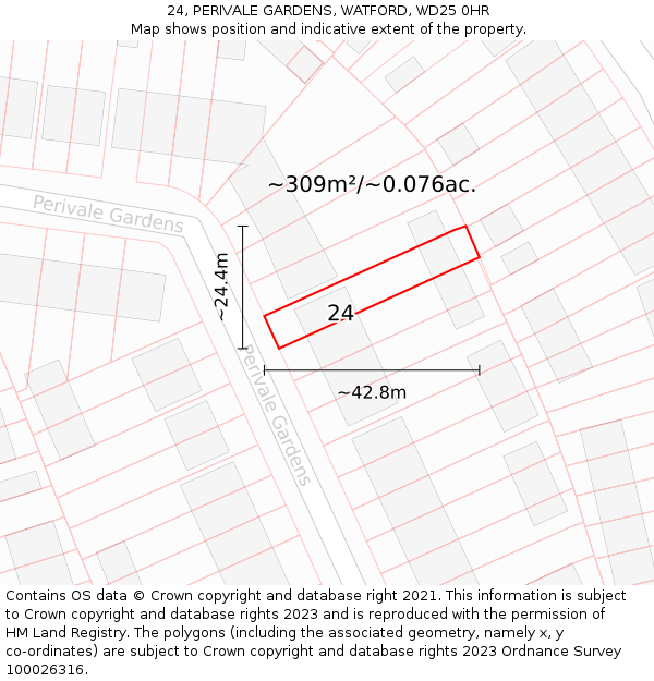 24, PERIVALE GARDENS, WATFORD, WD25 0HR: Plot and title map