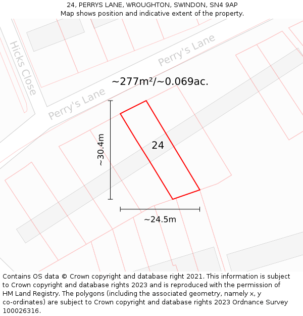 24, PERRYS LANE, WROUGHTON, SWINDON, SN4 9AP: Plot and title map
