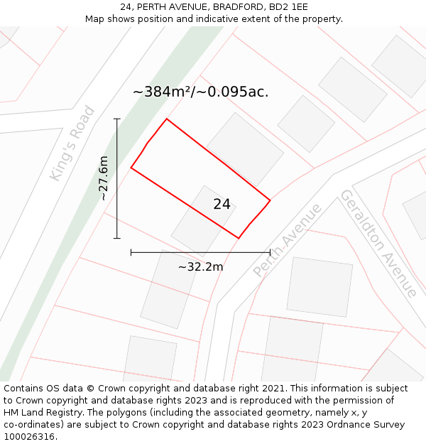 24, PERTH AVENUE, BRADFORD, BD2 1EE: Plot and title map