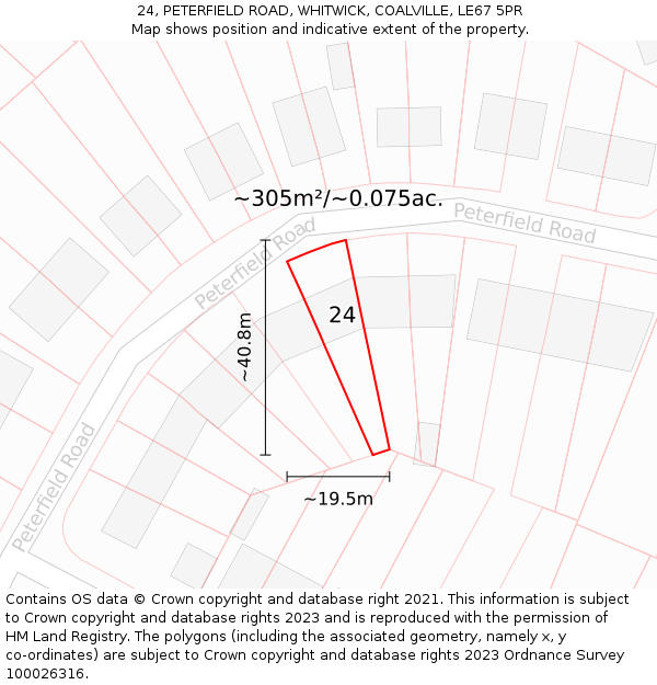 24, PETERFIELD ROAD, WHITWICK, COALVILLE, LE67 5PR: Plot and title map