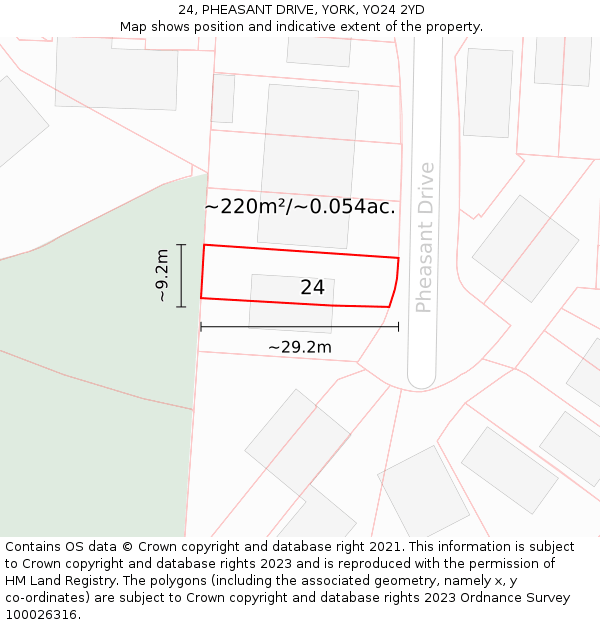 24, PHEASANT DRIVE, YORK, YO24 2YD: Plot and title map
