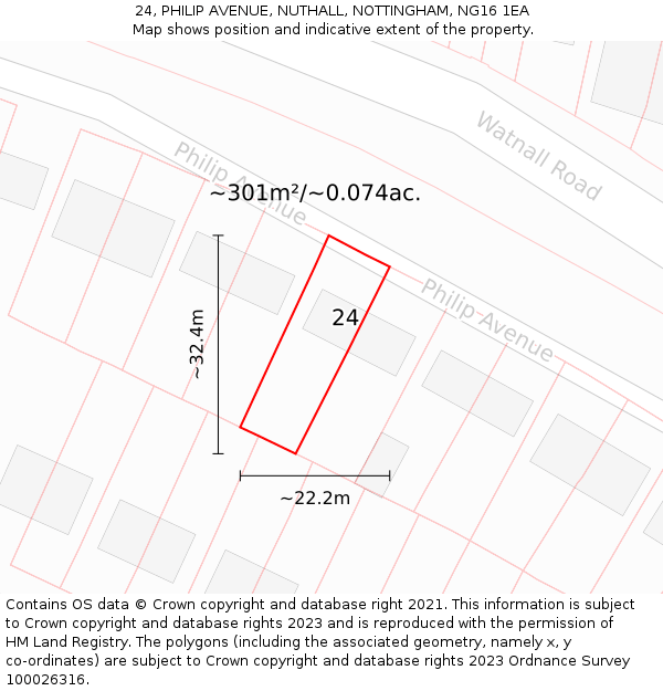 24, PHILIP AVENUE, NUTHALL, NOTTINGHAM, NG16 1EA: Plot and title map