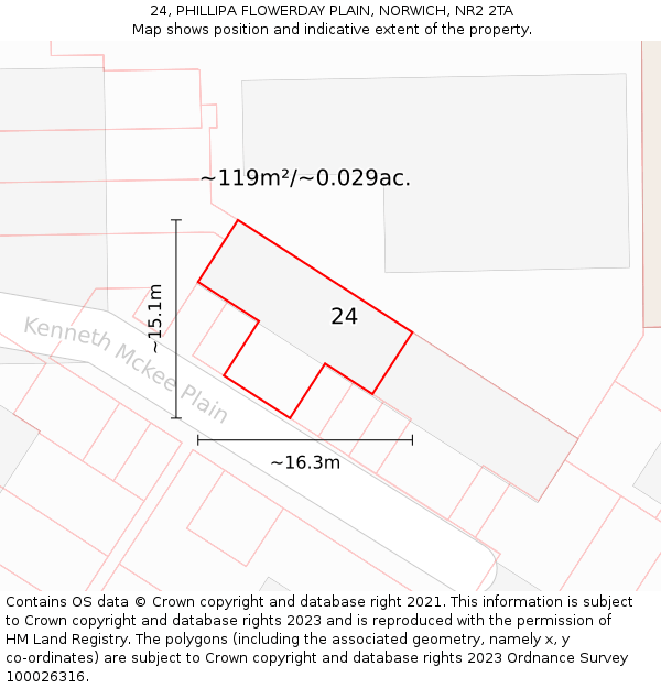 24, PHILLIPA FLOWERDAY PLAIN, NORWICH, NR2 2TA: Plot and title map