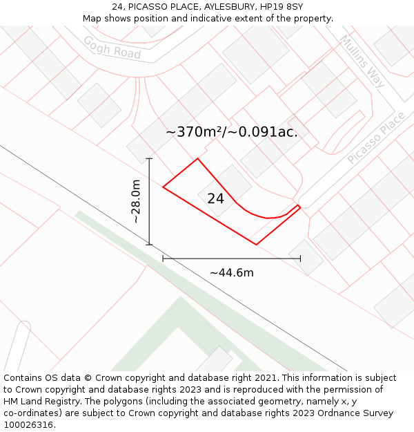 24, PICASSO PLACE, AYLESBURY, HP19 8SY: Plot and title map