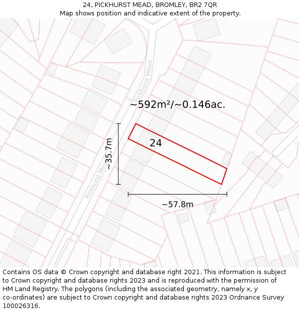 24, PICKHURST MEAD, BROMLEY, BR2 7QR: Plot and title map