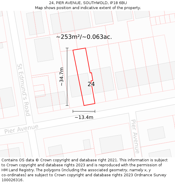 24, PIER AVENUE, SOUTHWOLD, IP18 6BU: Plot and title map