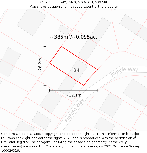 24, PIGHTLE WAY, LYNG, NORWICH, NR9 5RL: Plot and title map