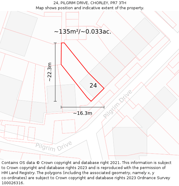 24, PILGRIM DRIVE, CHORLEY, PR7 3TH: Plot and title map