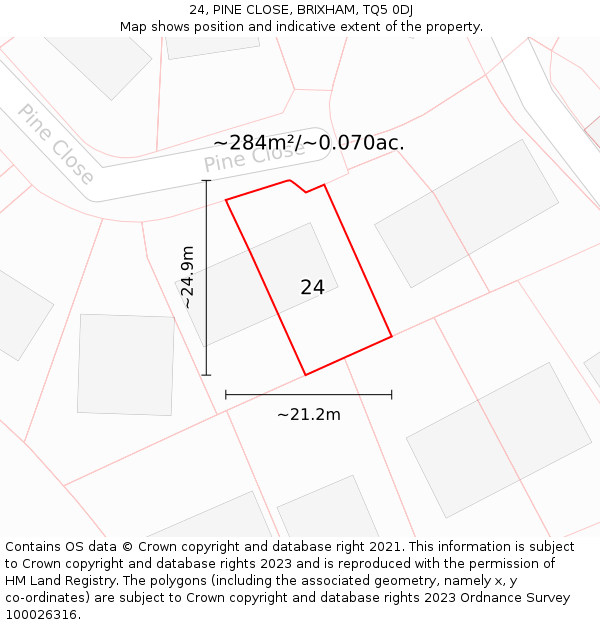 24, PINE CLOSE, BRIXHAM, TQ5 0DJ: Plot and title map