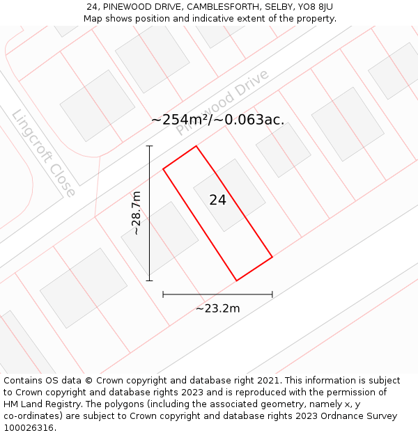 24, PINEWOOD DRIVE, CAMBLESFORTH, SELBY, YO8 8JU: Plot and title map