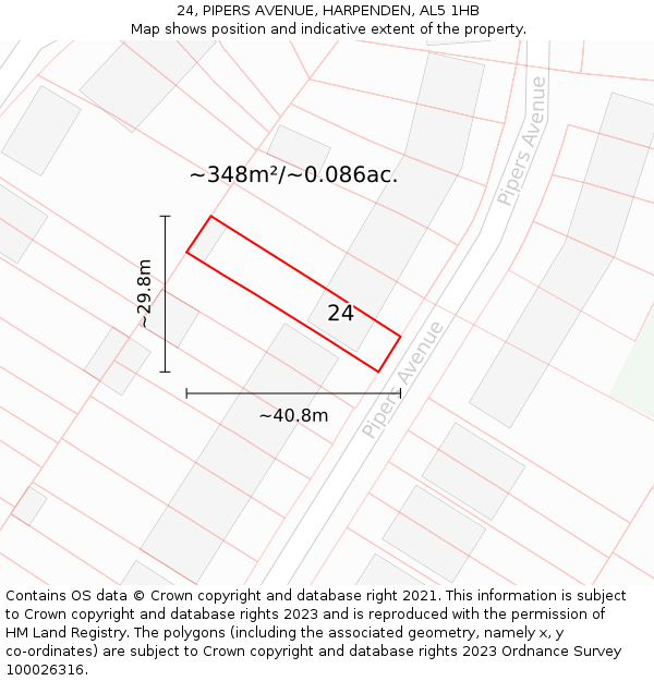 24, PIPERS AVENUE, HARPENDEN, AL5 1HB: Plot and title map