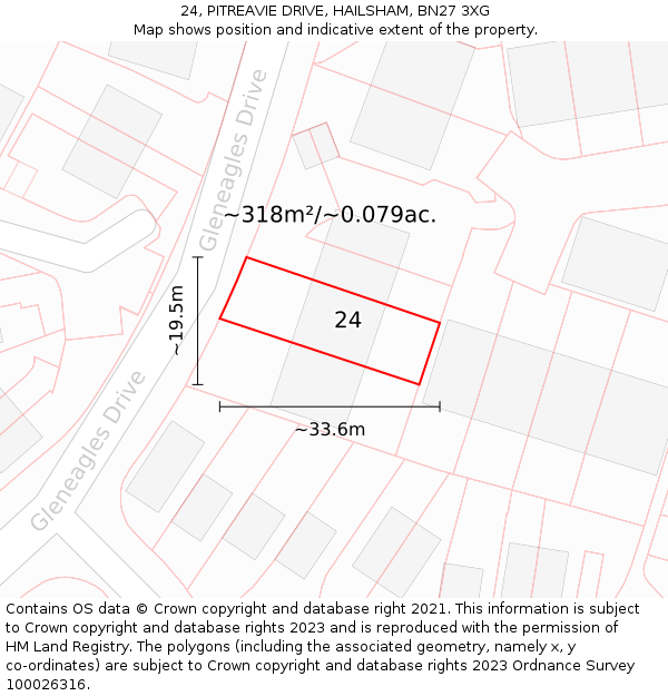 24, PITREAVIE DRIVE, HAILSHAM, BN27 3XG: Plot and title map