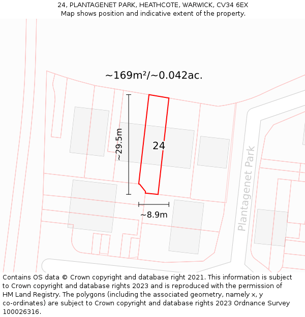 24, PLANTAGENET PARK, HEATHCOTE, WARWICK, CV34 6EX: Plot and title map