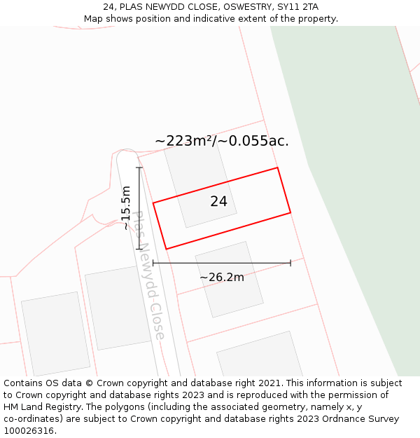 24, PLAS NEWYDD CLOSE, OSWESTRY, SY11 2TA: Plot and title map
