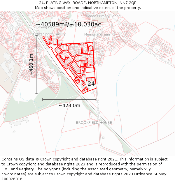 24, PLATING WAY, ROADE, NORTHAMPTON, NN7 2QP: Plot and title map