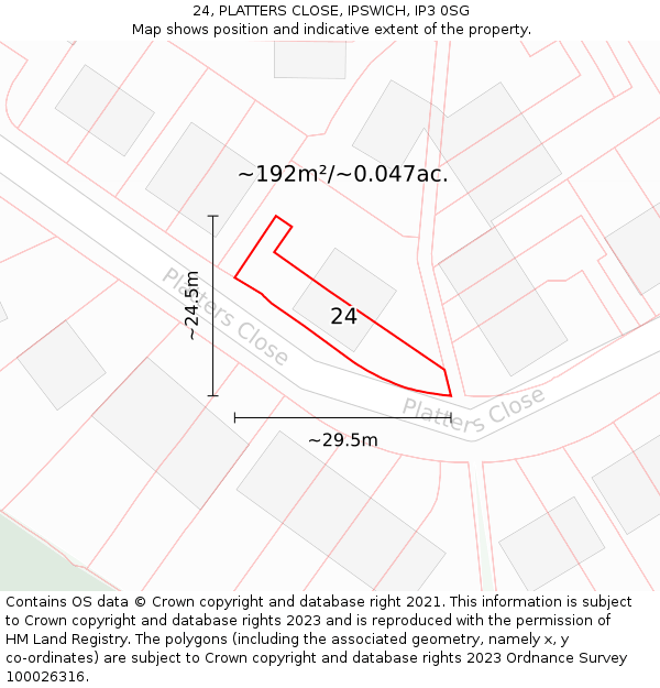 24, PLATTERS CLOSE, IPSWICH, IP3 0SG: Plot and title map