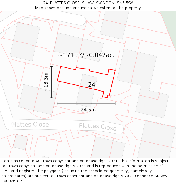 24, PLATTES CLOSE, SHAW, SWINDON, SN5 5SA: Plot and title map