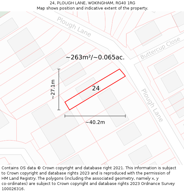 24, PLOUGH LANE, WOKINGHAM, RG40 1RG: Plot and title map