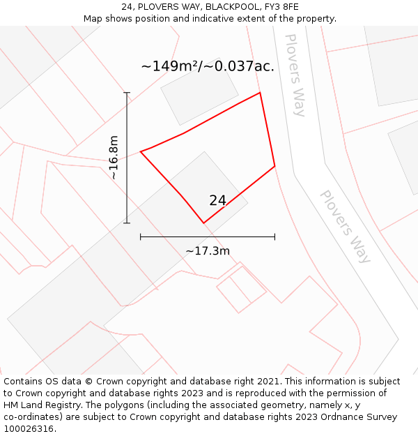 24, PLOVERS WAY, BLACKPOOL, FY3 8FE: Plot and title map