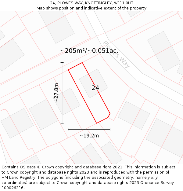 24, PLOWES WAY, KNOTTINGLEY, WF11 0HT: Plot and title map