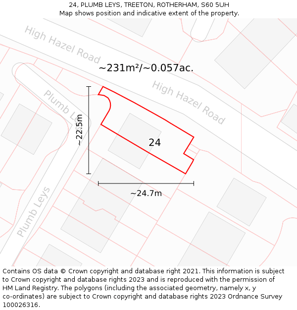 24, PLUMB LEYS, TREETON, ROTHERHAM, S60 5UH: Plot and title map