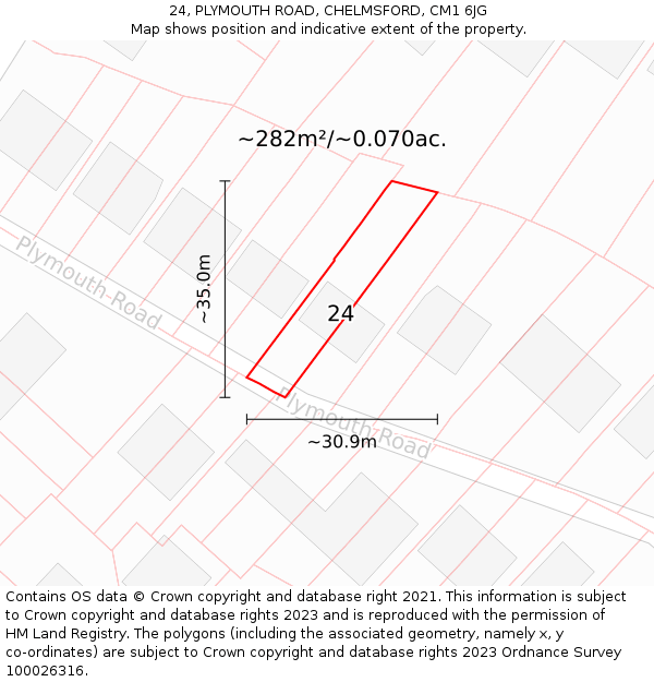 24, PLYMOUTH ROAD, CHELMSFORD, CM1 6JG: Plot and title map