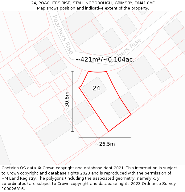 24, POACHERS RISE, STALLINGBOROUGH, GRIMSBY, DN41 8AE: Plot and title map