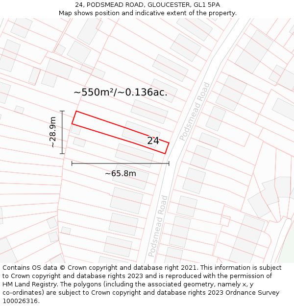 24, PODSMEAD ROAD, GLOUCESTER, GL1 5PA: Plot and title map