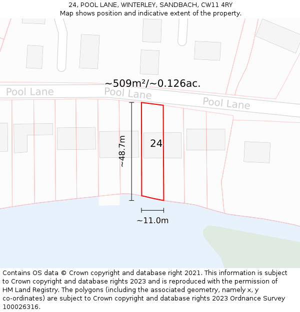 24, POOL LANE, WINTERLEY, SANDBACH, CW11 4RY: Plot and title map