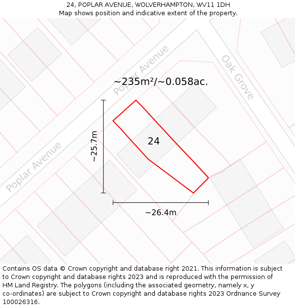 24, POPLAR AVENUE, WOLVERHAMPTON, WV11 1DH: Plot and title map
